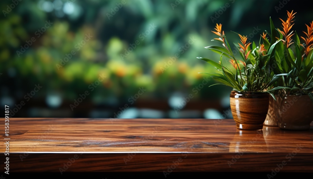 Wooden table with green bokeh background Wooden table with green bokeh background