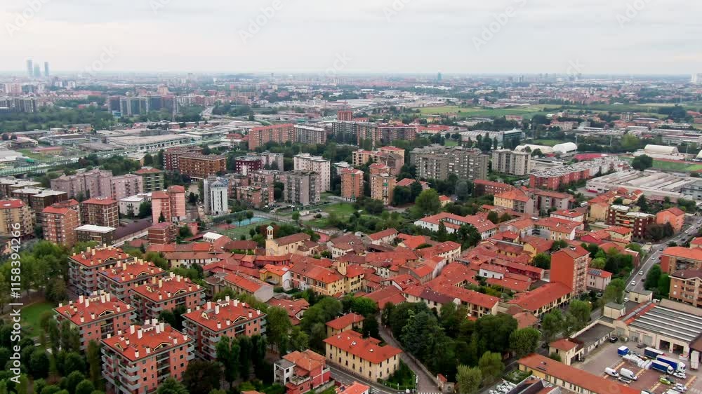 Dynamic aerial approaching rural area outside central Milan, Italy Dynamic aerial approaching rural area outside central Milan, Italy
