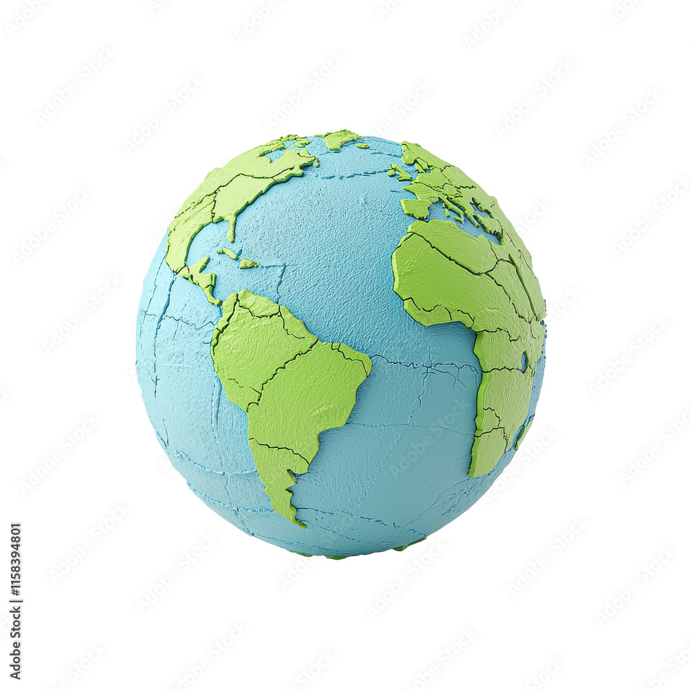 Colorful 3D Globe of Earth with Continent Details Colorful 3D Globe of Earth with Continent Details