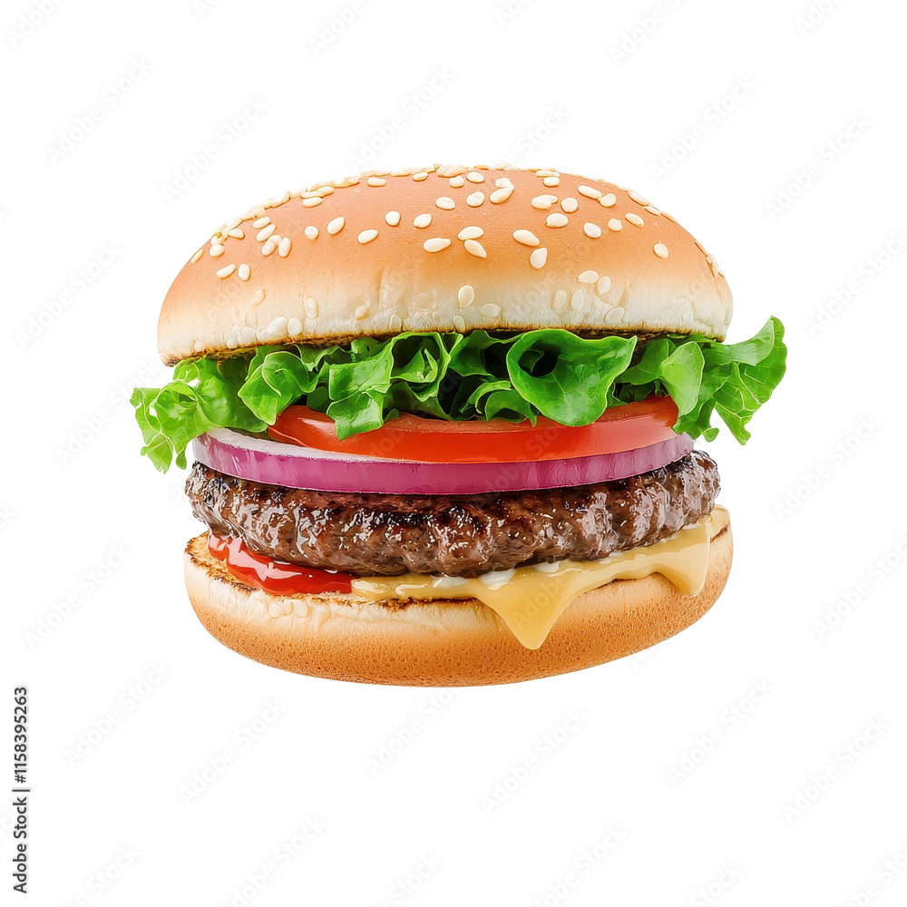 Fresh and Delicious Hamburger with Toppings Fresh and Delicious Hamburger with Toppings