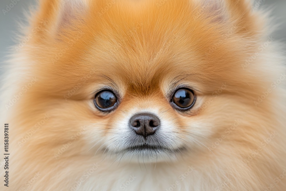 Close-up portrait of an adorable fluffy Pomeranian dog with big expressive eyes. Close-up portrait of an adorable fluffy Pomeranian dog with big expressive eyes.