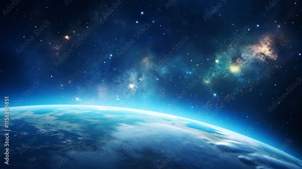 Obraz premium Breathtaking close up view of the planet Earth set against the magnificent backdrop of the glowing Milky Way galaxy creating an and captivating celestial landscape