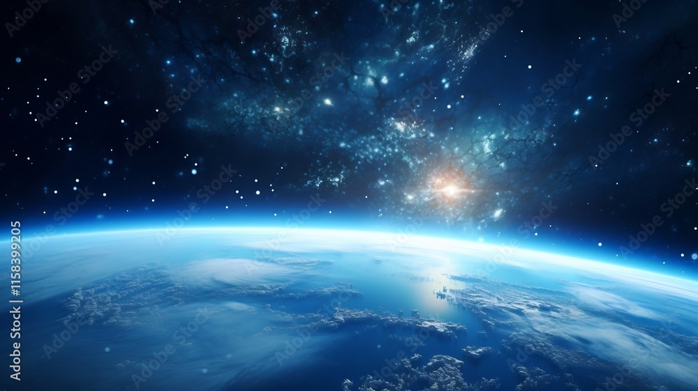 Captivating aerial view of planet Earth enveloped by the celestial beauty of the shimmering Milky Way galaxy creating a mesmerizing cosmic landscape in the vastness of space Captivating aerial view of planet Earth enveloped by the celestial beauty of the shimmering Milky Way galaxy creating a mesmerizing cosmic landscape in the vastness of space