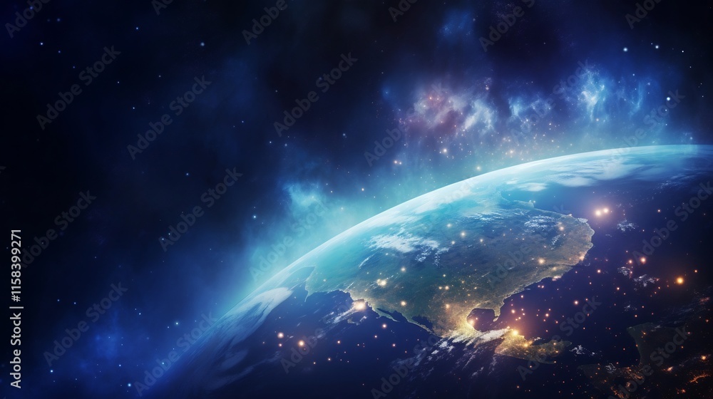Fototapeta premium Captivating close up image showcasing the Earth amidst the breathtaking splendor of the Milky Way galaxy presenting a profound and perspective of our planet s place in the vast cosmic tapestry