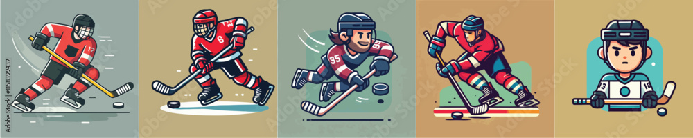 Simple vector collection of hockey players playing Simple vector collection of hockey players playing