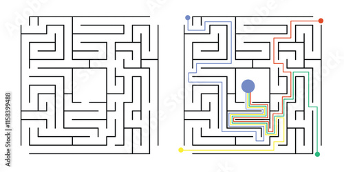 Labyrinth Maze Game for Children Worksheet with Solution 