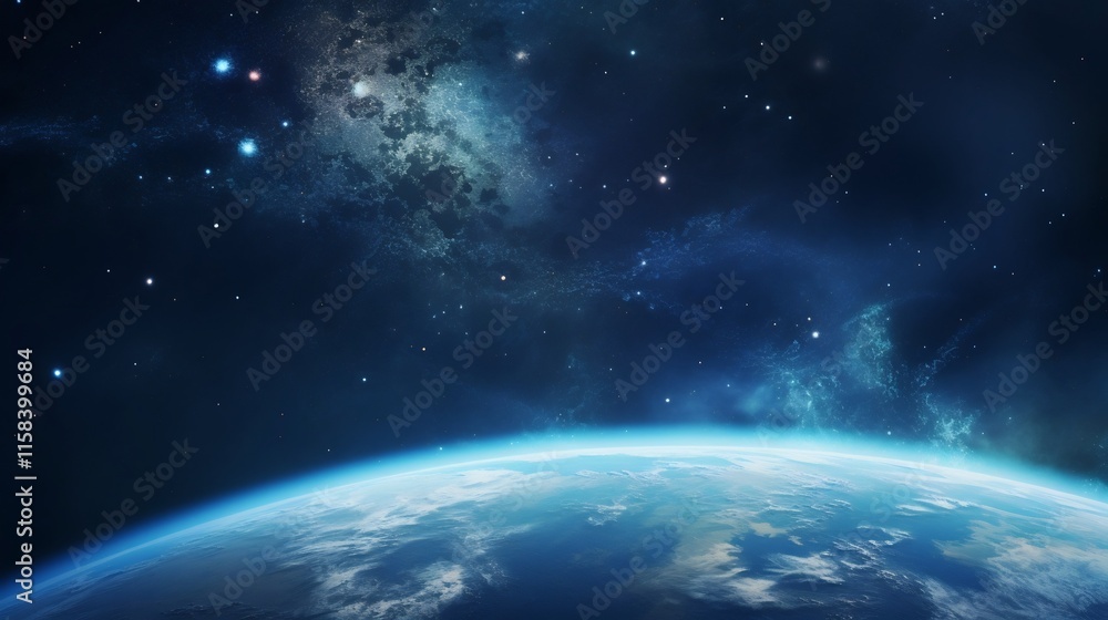A breathtaking close up view of Earth from space with the majestic Milky Way galaxy glowing brilliantly in the cosmic backdrop A breathtaking close up view of Earth from space with the majestic Milky Way galaxy glowing brilliantly in the cosmic backdrop