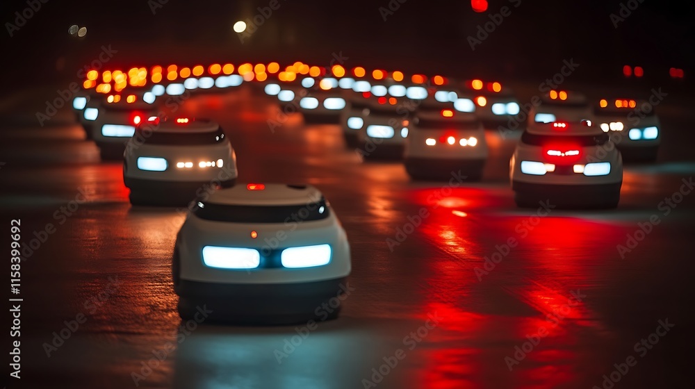 Naklejka premium Autonomous robots driving at night.
