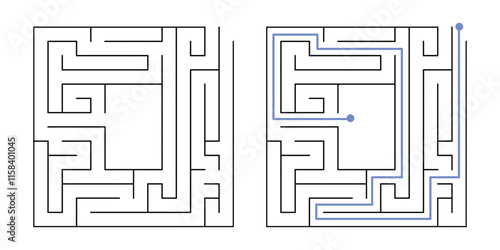 Labyrinth Maze Game for Children Worksheet with Solution 