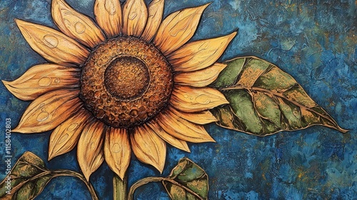 Wallpaper Mural A vibrant sunflower against a textured blue background, showcasing nature's beauty. Torontodigital.ca