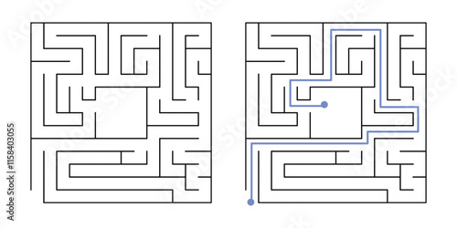 Labyrinth Maze Game for Children Worksheet with Solution 