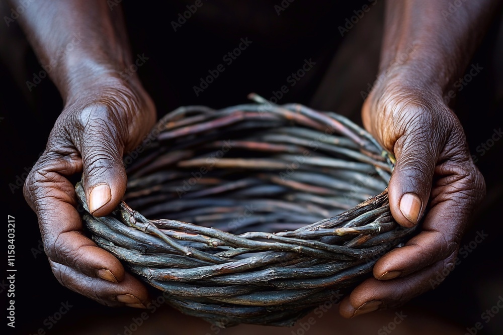 hands holding a wicker basket hands holding a wicker basket