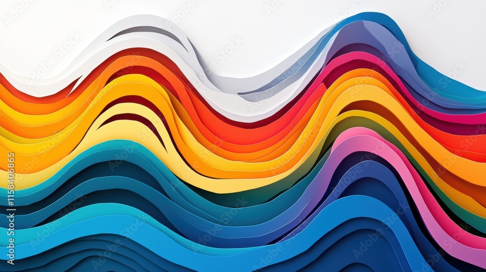 A vibrant arrangement of layered colored paper, showcasing wavy patterns and a spectrum of hues, creating a visually striking effect. A vibrant arrangement of layered colored paper, showcasing wavy patterns and a spectrum of hues, creating a visually striking effect.