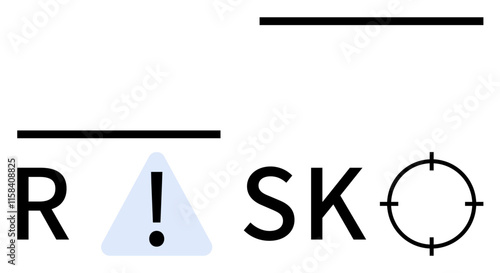 The word RISK with an exclamation inside a triangle instead of the I and a target for O. Ideal for business strategy, caution, finance, safety, compliance, hazard analysis. Line metaphor