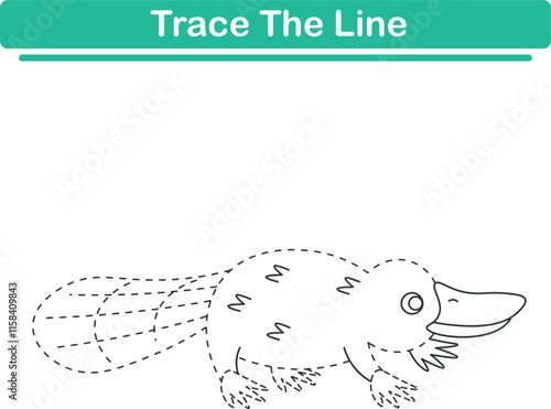 Trace line worksheets for children. Preschool handwriting practice with platipus. Vector illustration photo