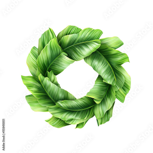 Lush Tropical Banana Leaf Wreath Frame - Isolated on Black