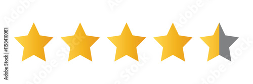 Four and half stars, customer quality symbol, vector product rating review flat icon for hotel, restaurant etc