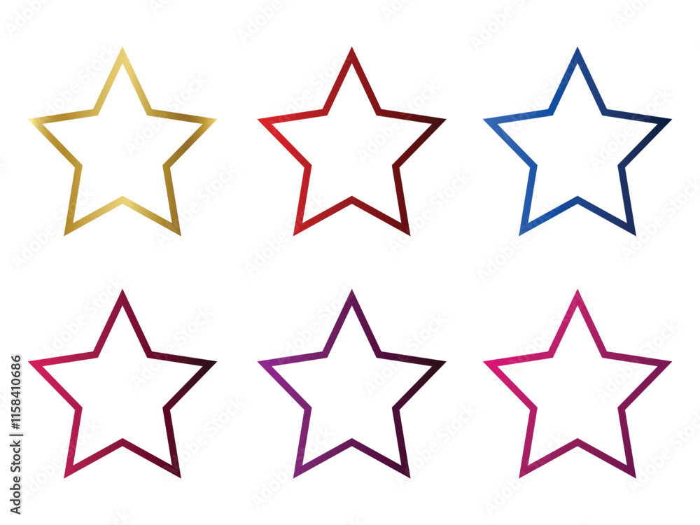 Star vector isolated icon. Stars vector icons. Stars collection. Colorful line art stars isolated in white background. Vector illustration Star vector isolated icon. Stars vector icons. Stars collection. Colorful line art stars isolated in white background. Vector illustration