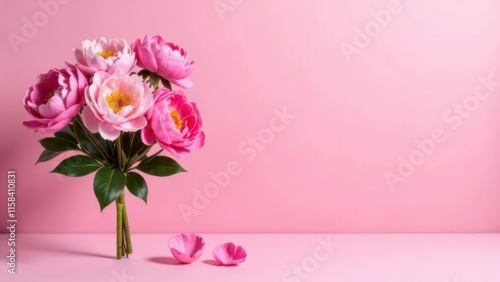 Wallpaper Mural Beautiful arrangement of pink peonies on a pastel pink background, featuring blank space for customizable text, perfect for seasonal promotions Torontodigital.ca