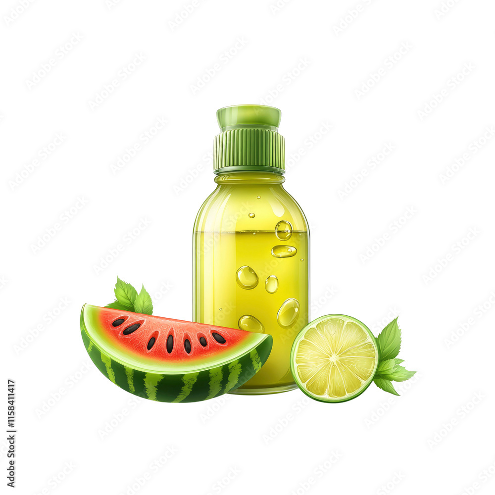 Refreshing Watermelon Lime Juice in Bottle with Fruit Slices Refreshing Watermelon Lime Juice in Bottle with Fruit Slices
