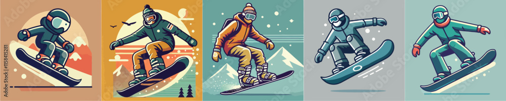 Vector collection of characters playing snowboard Vector collection of characters playing snowboard