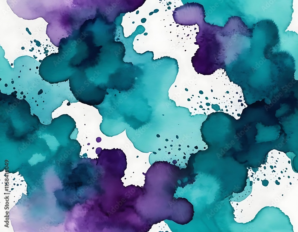 Obraz premium Abstract Teal and Purple Watercolor Splotches
