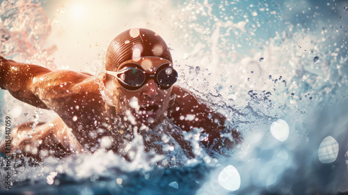 Modern Pentathlete Competing in Dynamic Swimming Action photo