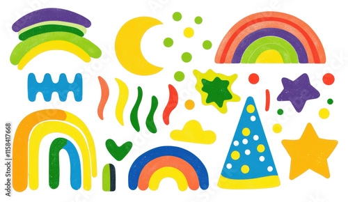 Colorful graphic elements featuring rainbows and stars art design playful atmosphere creative perspective