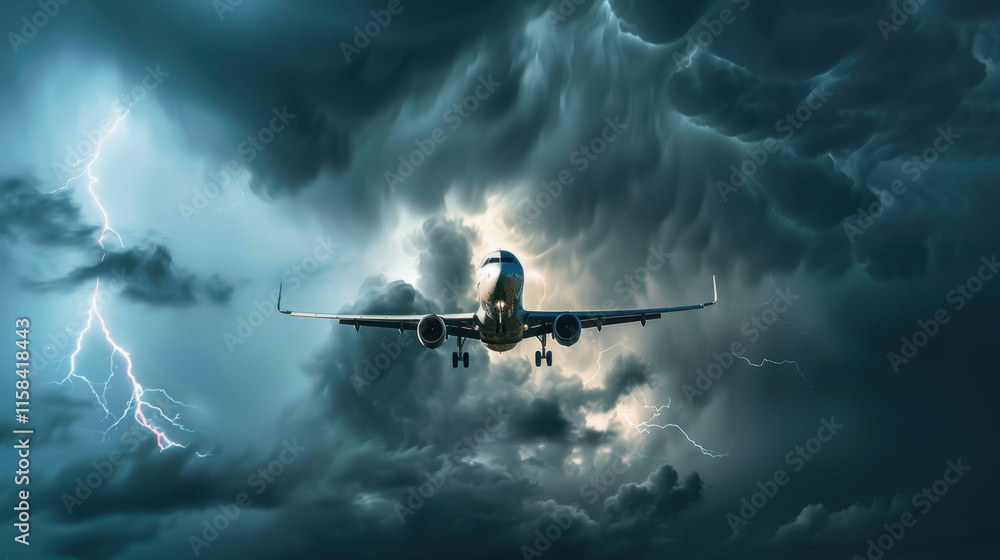 Airplane Climbing Through Intense Storm Clouds Airplane Climbing Through Intense Storm Clouds