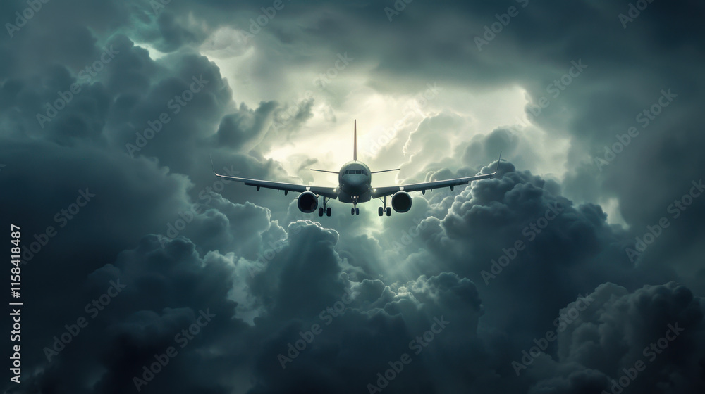 Airplane Climbing Through Turbulent Storm Clouds Airplane Climbing Through Turbulent Storm Clouds