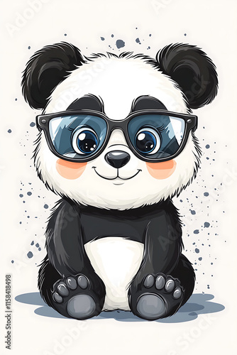 A cute cartoon panda wearing glasses, sitting with a cheerful expression against a light background. photo