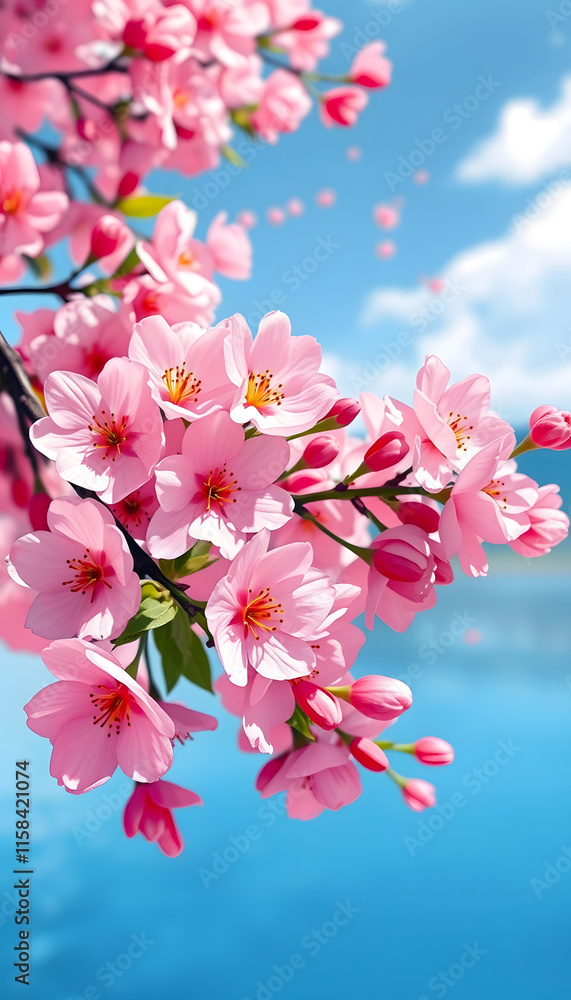 Obraz premium Cherry blossom in spring, pop art, with white tones