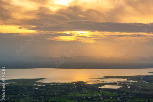 When we saw the large and natural Pasak Cholasit Dam of Khao Phraya Den Thong Viewpoint with the beautiful sunrise in Lopburi Province, Thailand