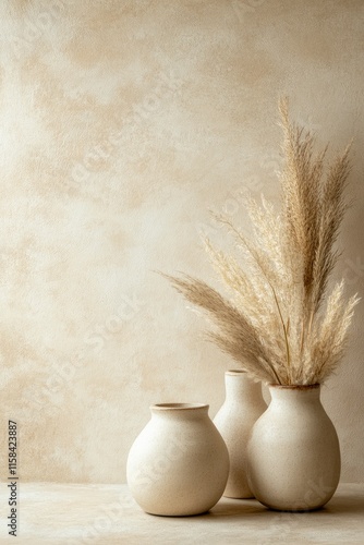 pampas grass on vase against beige background