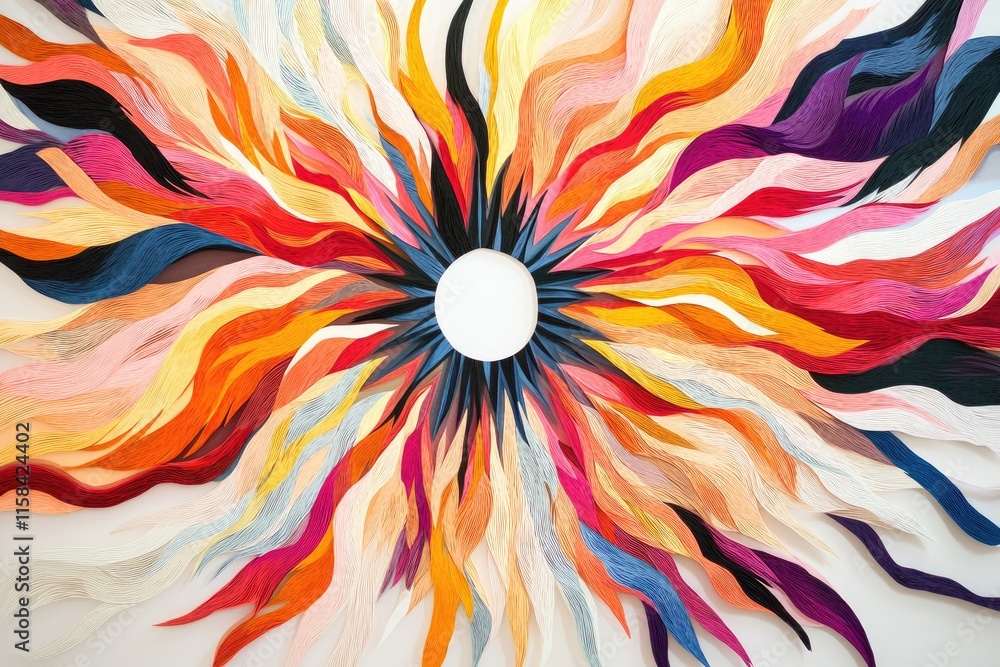 Obraz premium A dynamic paper - cut art burst with radiating lines and vivid colors