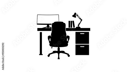 Office desk symbol, black isolated silhouette