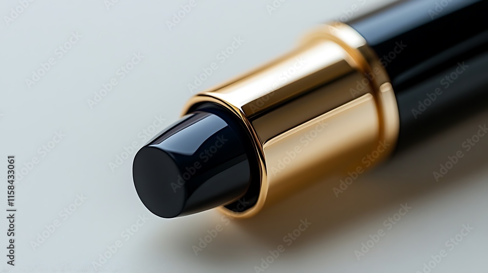 Elegant black lipstick tube on smooth surface beauty product close-up Elegant black lipstick tube on smooth surface beauty product close-up