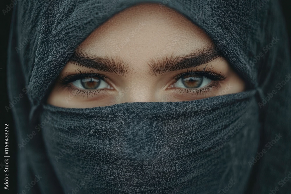 Striking Close-Up Portrait of a Woman Wearing a Dark Veil Striking Close-Up Portrait of a Woman Wearing a Dark Veil