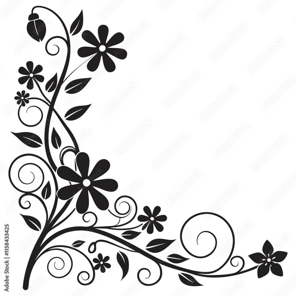 White Background Floral Silhouette - Corner Design, Art & Illustration White Background Floral Silhouette - Corner Design, Art & Illustration