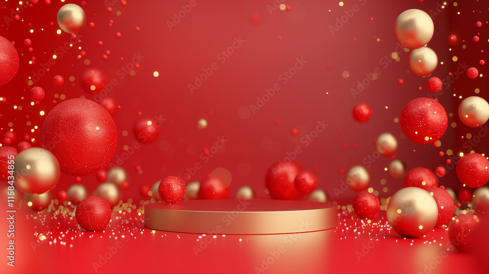 Red and Gold Festive Display Background with Podium
Red and Gold Festive Display Background with Podium