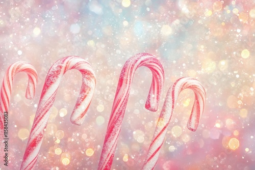 Colorful Candy Canes Arranged with Soft Bokeh Background for Festive Holiday Celebration and Sweet Treat Concepts