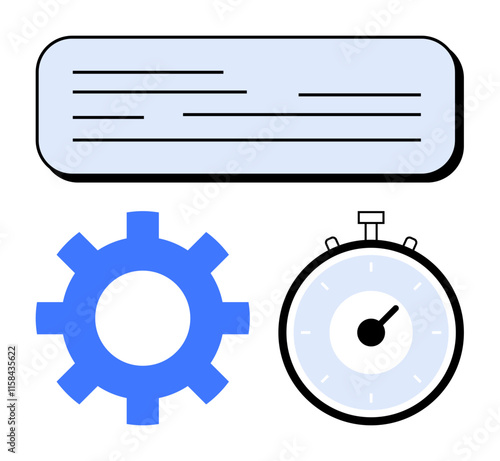 Gear stopwatch and text box. Ideal for productivity, efficiency, workflow, organization, management, time management, and planning themes. Line metaphor
