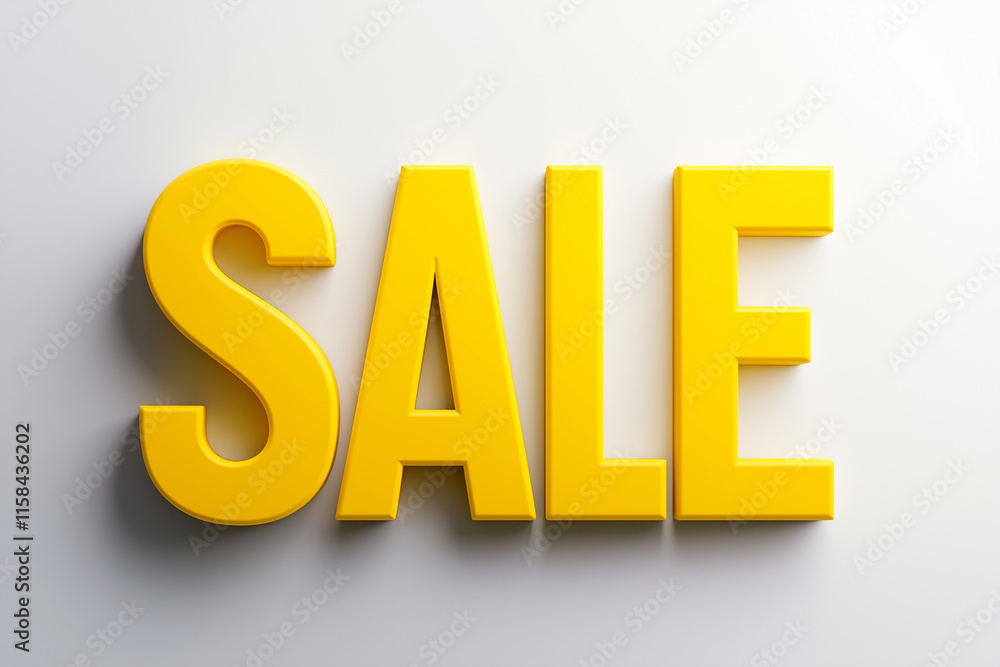 Bright yellow sale sign on a clean white background promoting discounts for shoppers Bright yellow sale sign on a clean white background promoting discounts for shoppers