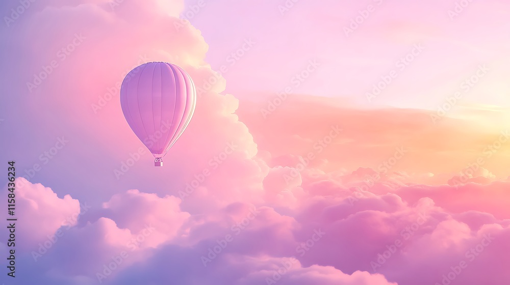 Obraz premium Soft light of dawn gently illuminating a hot air balloon against a backdrop of pastel clouds