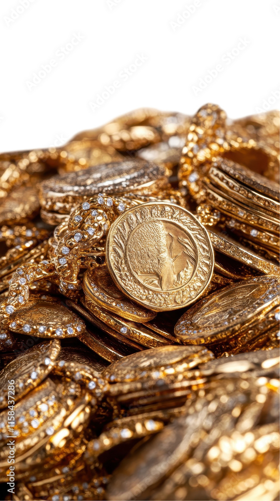 A pile of shiny gold coins and jewelry. transparent background A pile of shiny gold coins and jewelry. transparent background