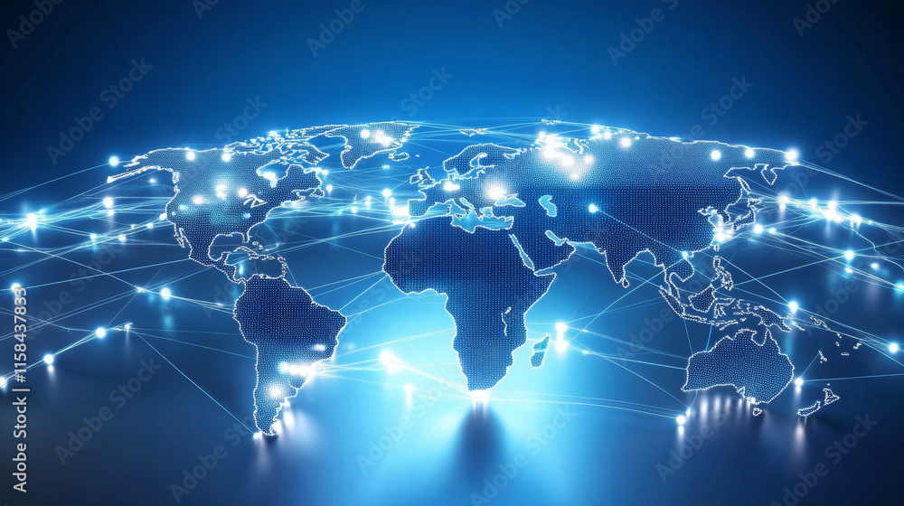 abstract global dot network circle digital connection and communication futuristic on blue background. abstract global dot network circle digital connection and communication futuristic on blue background.
