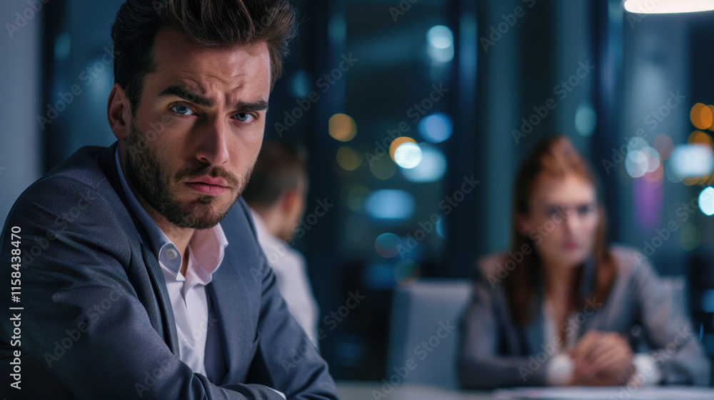 Concerned Businessman Engaged in Office Meeting Concerned Businessman Engaged in Office Meeting