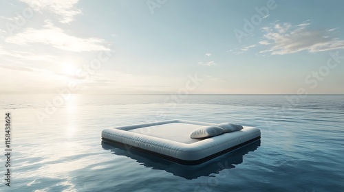 A calm pool raft floating on a serene swimming pool with sunny weather