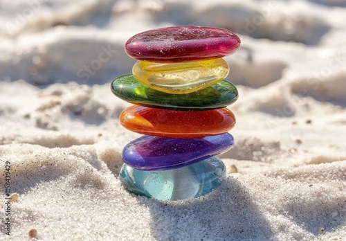 Colorful Stacked Stones on the Beach