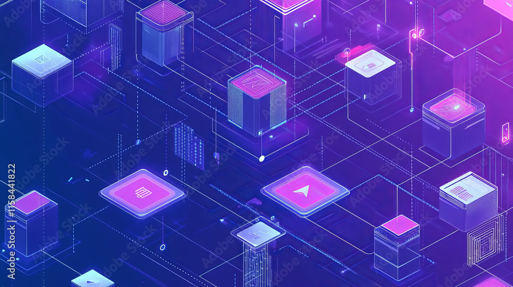 Abstract blockchain on technology futuristic background. Linked blocks on tech abstract background. Data storage environment. Abstract blockchain technology cryptocurrency and fintech square cube. Abstract blockchain on technology futuristic background. Linked blocks on tech abstract background. Data storage environment. Abstract blockchain technology cryptocurrency and fintech square cube.